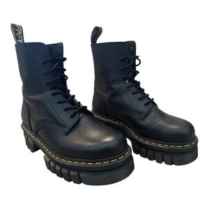 Dr. Martens Audrick 8 Eye Platform Black Leather Lace Up Grunge Combat Boots